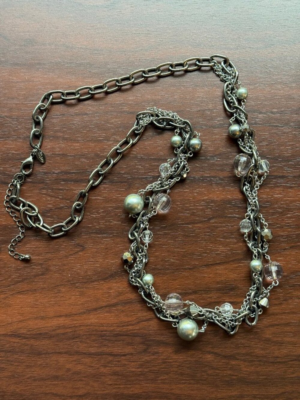 Lia Sophia Beaded Gunmetal Chain Statement Necklace